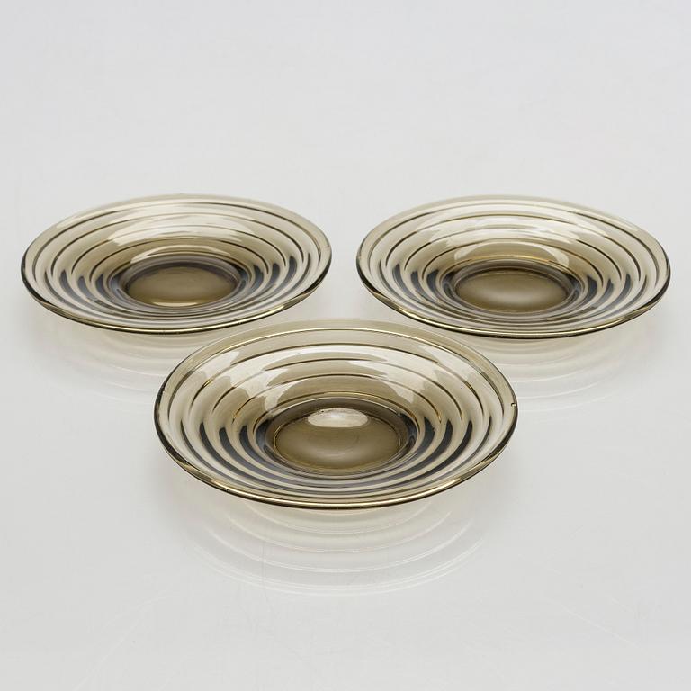 Aino Aalto, cup and plates, 3 pcs, "Bölgeblick" Karhula Glassworks 1930s.