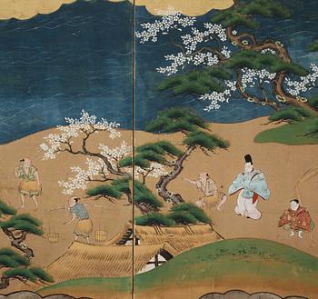 A pair of Japanese six panel screens, Edo period, 19th Century.