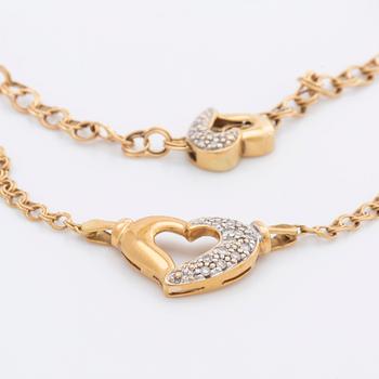 NECKLACE and BRACELET 18K gold w single-cut diamonds, total weight 10,4 g.