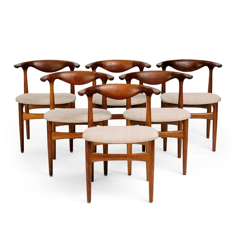 Knud Faerch, a set of six teak 'Cowhorn model 251 chairs', Slagelse Møbelvaerk, Denmark, 1950-60s.