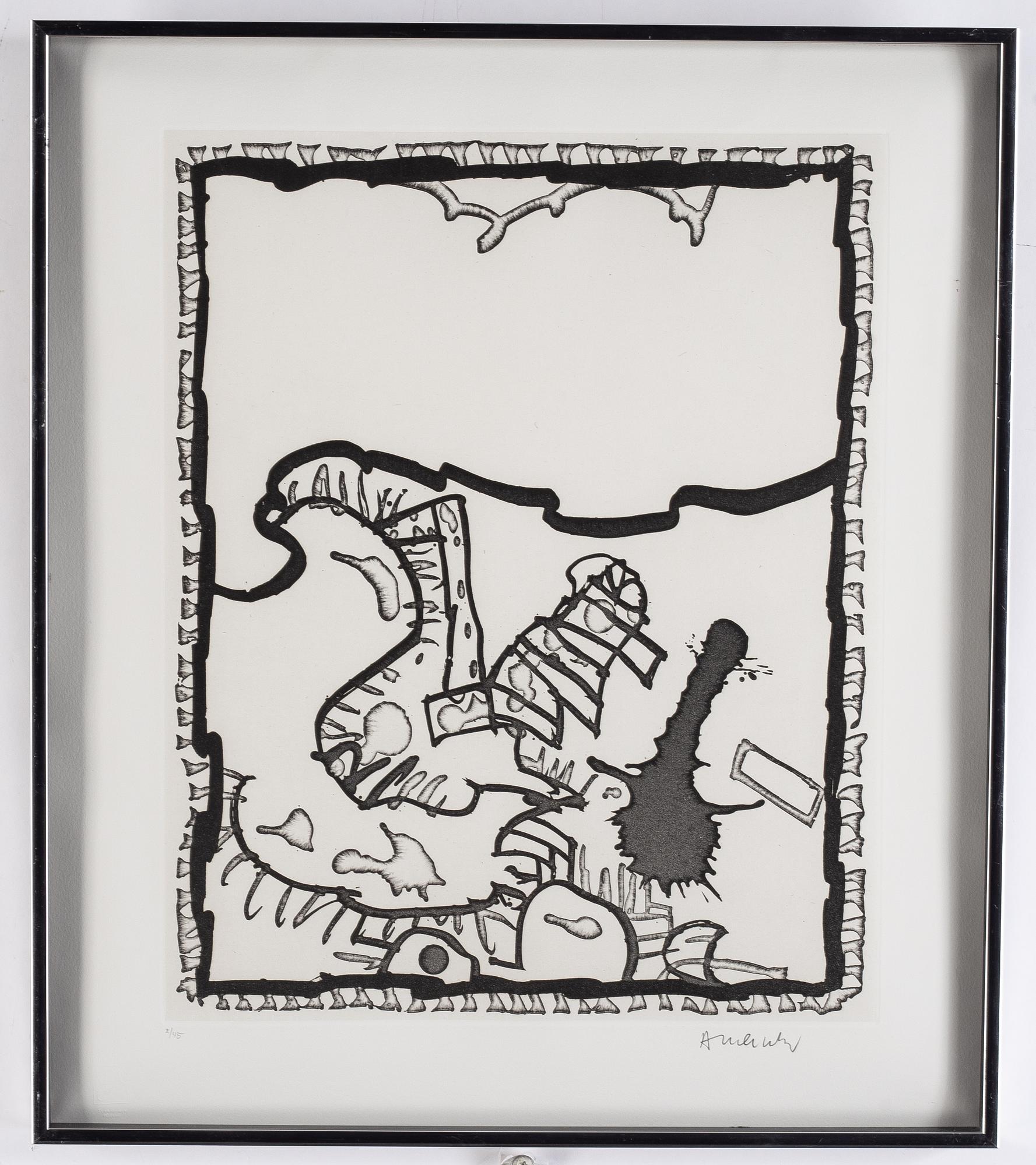 Pierre Alechinsky,  etsning & linoliumsnitt, 1989, signerad 2/125.
