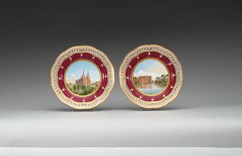 A set of five Royal Copenhagen topographical dessert dishes, Denmark, 18th/19th Century.