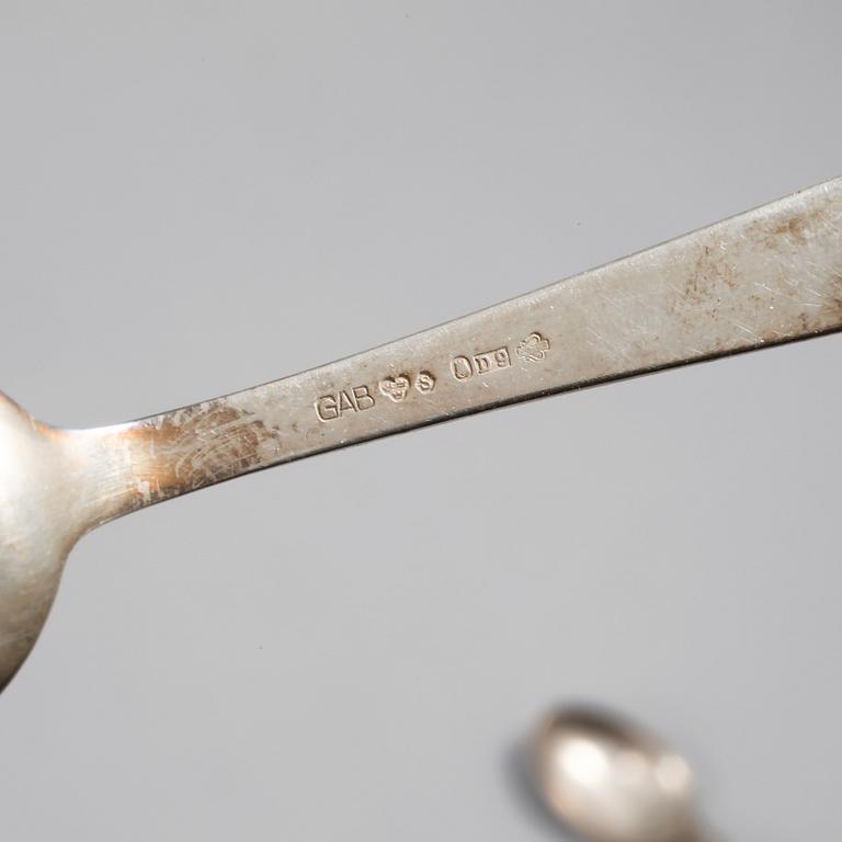 KAFFESKEDAR, 12 st, silver, "Rosenholm", Jacob Ängman, GAB, omkring 1900-talets mitt. Vikt 140 gram.