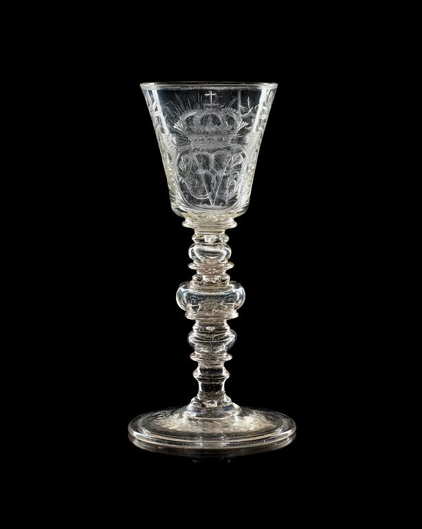 A Swedish Kungsholm goblet with the Royal Arms of Ulrica Eleonora, 18th Century.