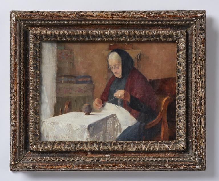 Helene Schjerfbeck, "Dam vid spinnrocken" ("Lady at the spinning wheel", Portrait of Mrs Ulrika Baarman).