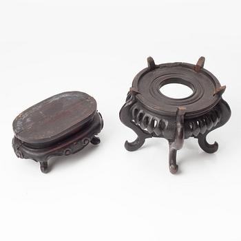 A group of Chinese hardwood stands and a cover, Qing dynasty and later.