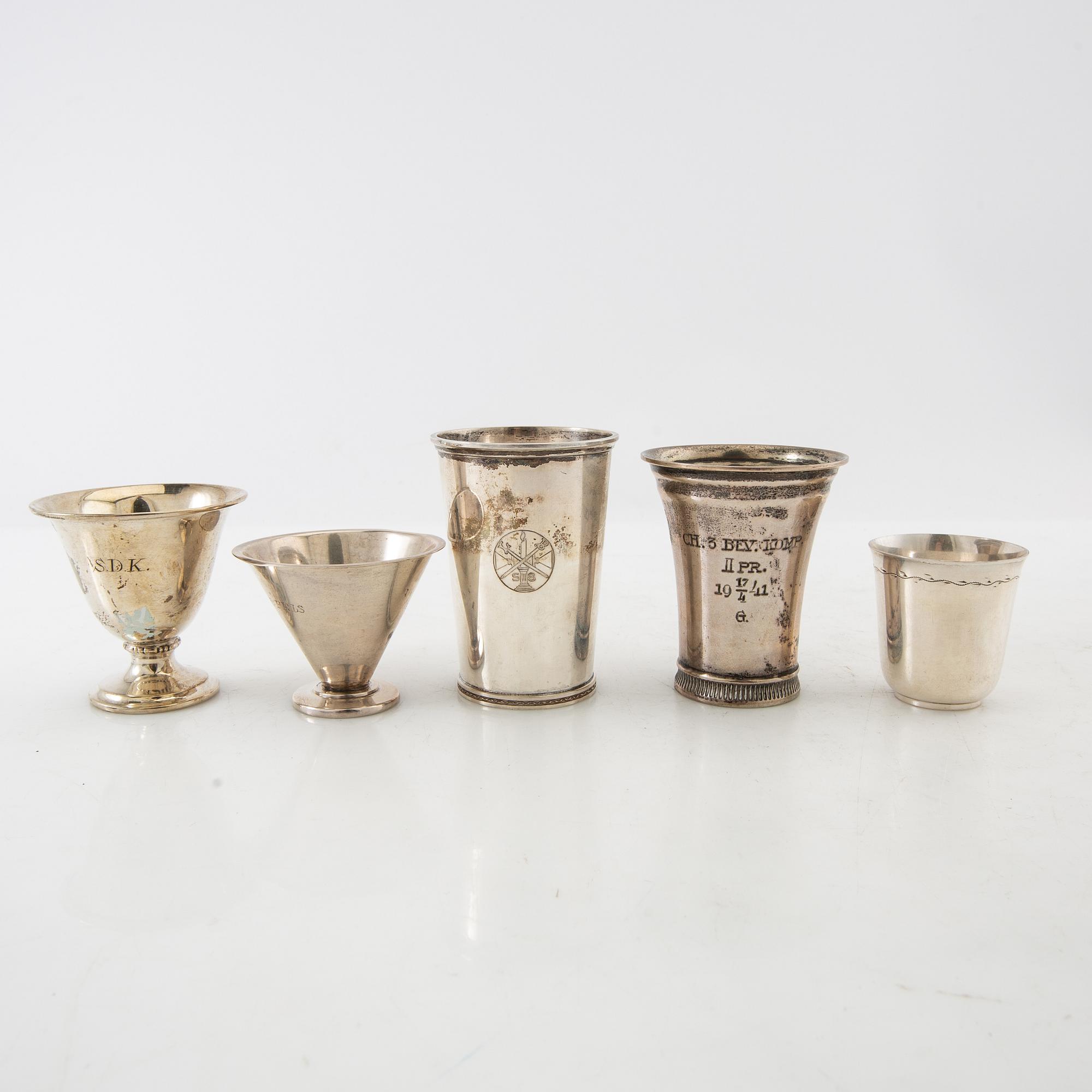 Cups/Bowls 6 pcs mostly CG Hallberg silver, first half of the 20th century.