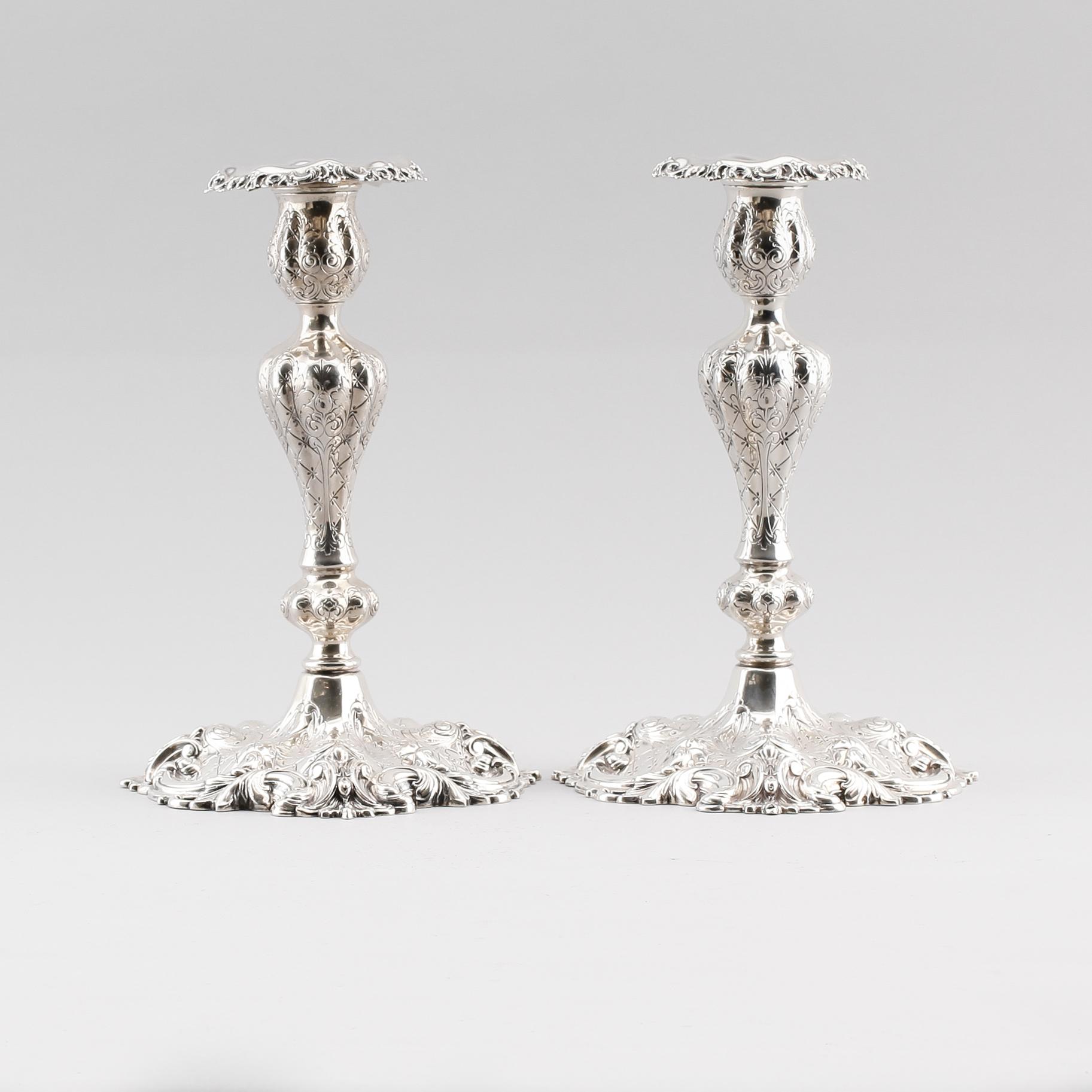 LJUSSTAKAR, 1 par, sterlingsilver, Mermod Jaccard & King Co, USA, 1900-talets första hälft. Total vikt ca 2274 gr.