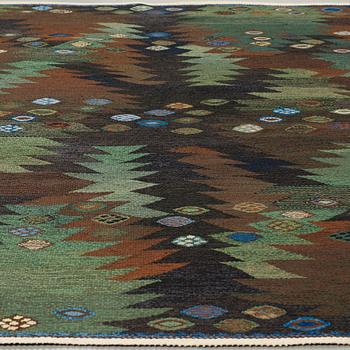 Barbro Nilsson, A CARPET, "Tånga brun och grön", flat weave, ca 226,5 x 165 cm, signed AB MMF BN.