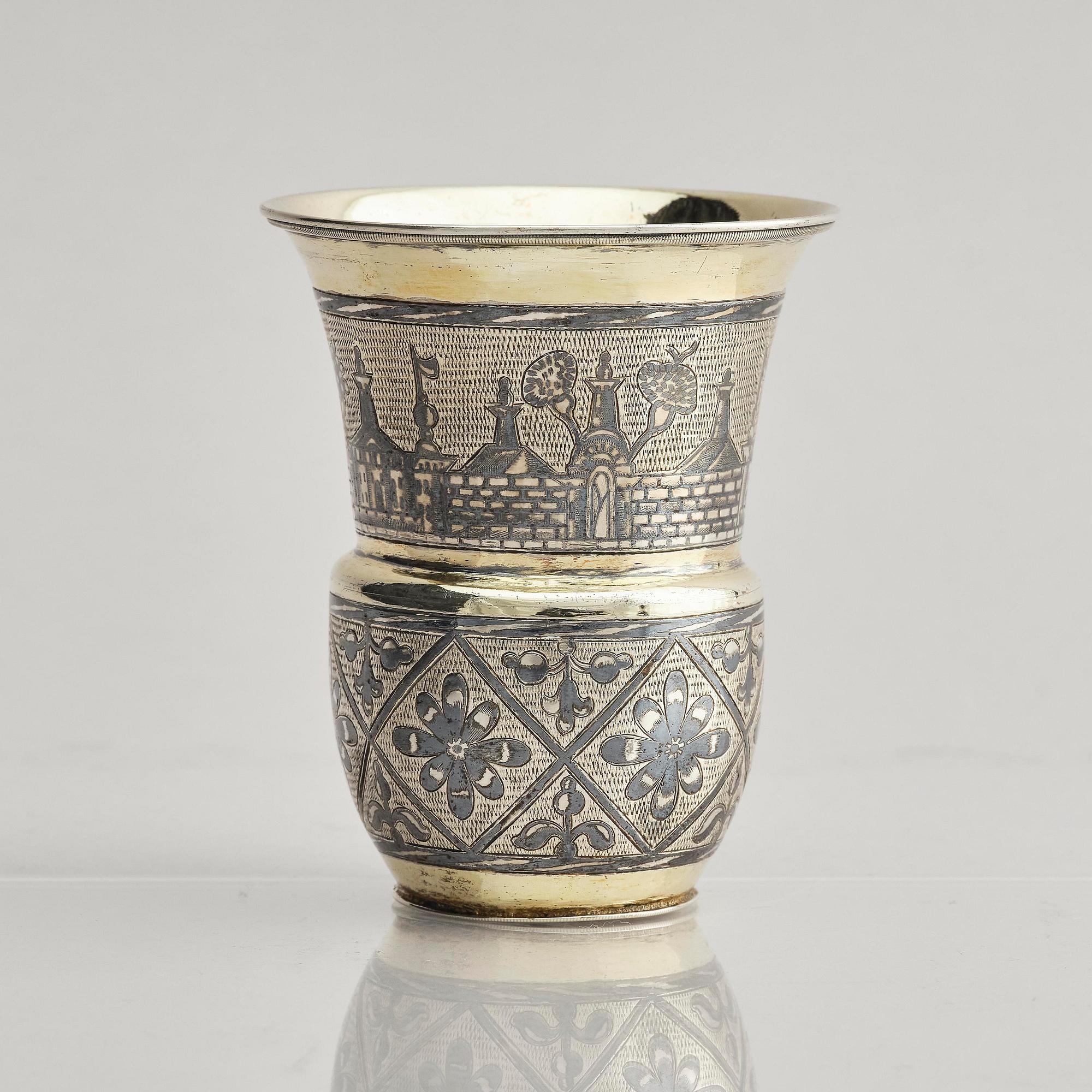 A Russian silver-gilt niello beaker, Moscow 1837. Unidentified maker. Assay master Nikolaj Bubrovin.