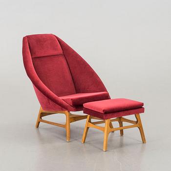 OKÄND FORMGIVARE, fåtölj samt fotpall "Q 56", Möbel-Ikea, modellen lanserad 1956.