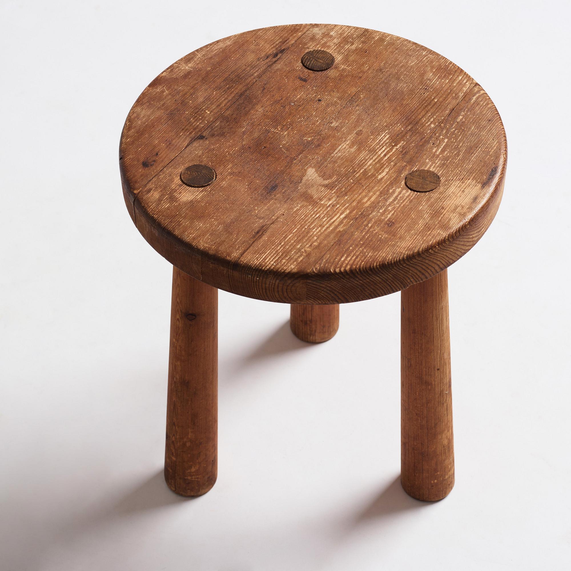 Axel Einar Hjorth, a stained pine 'Skoga' stool, Nordiska Kompaniet, Sweden 1930s.