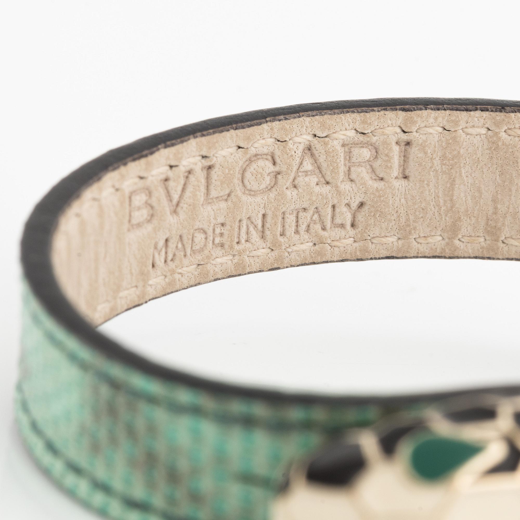 Bulgari, armband, med läder, "serpenti jasper green".
