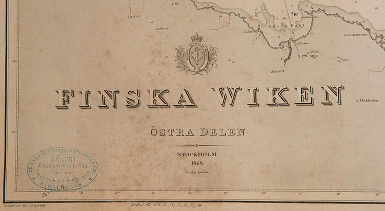 MERIKARTTA, Östra delen Finska viken (Itäinen Suomenlahti) Tukholma 1868.