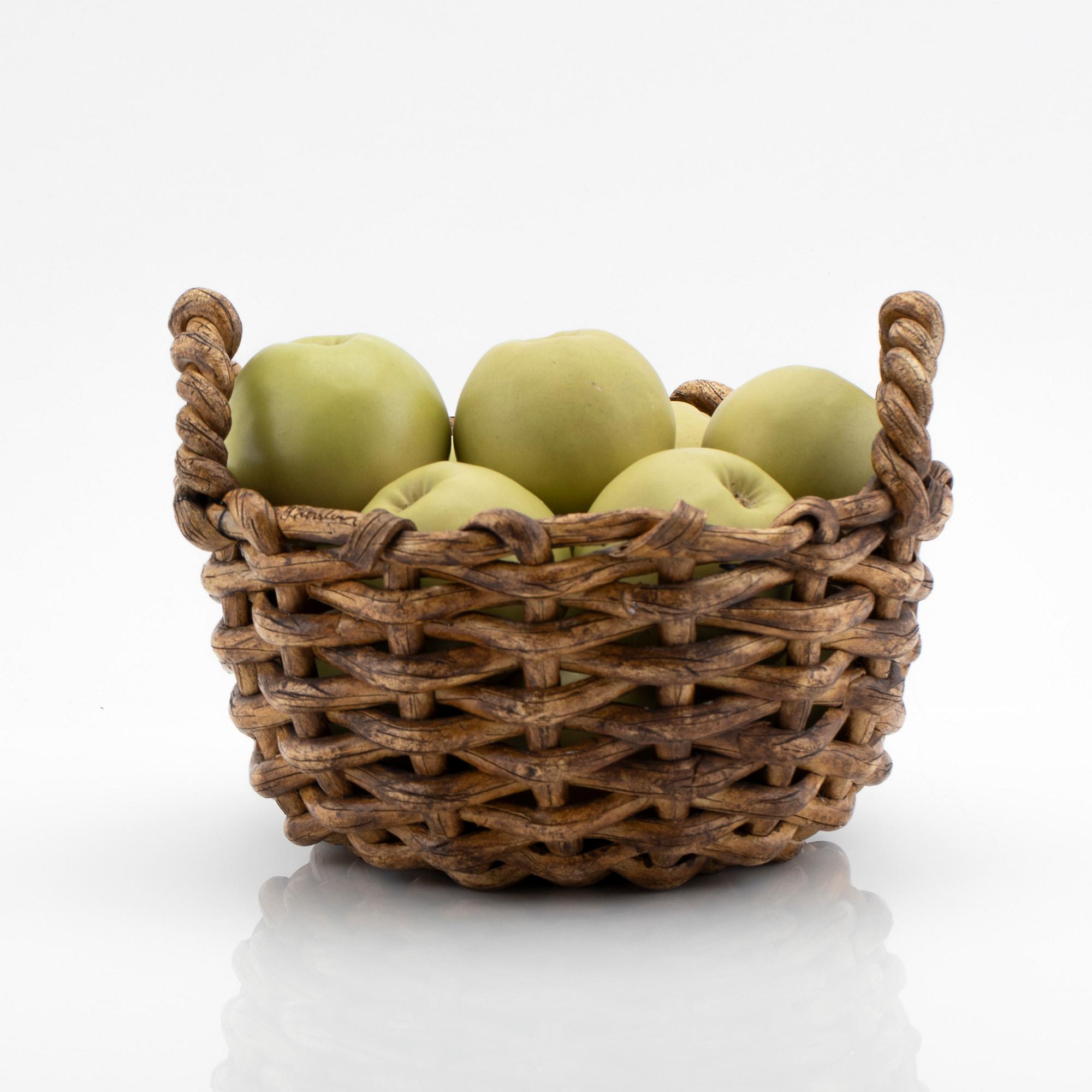 Ingrid Herrlin, a stoneware basket with green apples, own workshop.