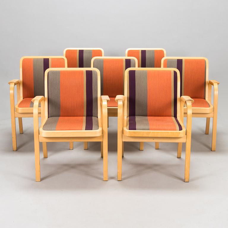 Alvar Aalto, karmstolar, 7 st, modell E45, Artek, 1900-talets slut.