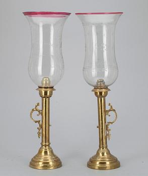 LYKTOR, 2 st, mässing samt glas, Ryssland 1800-tal.