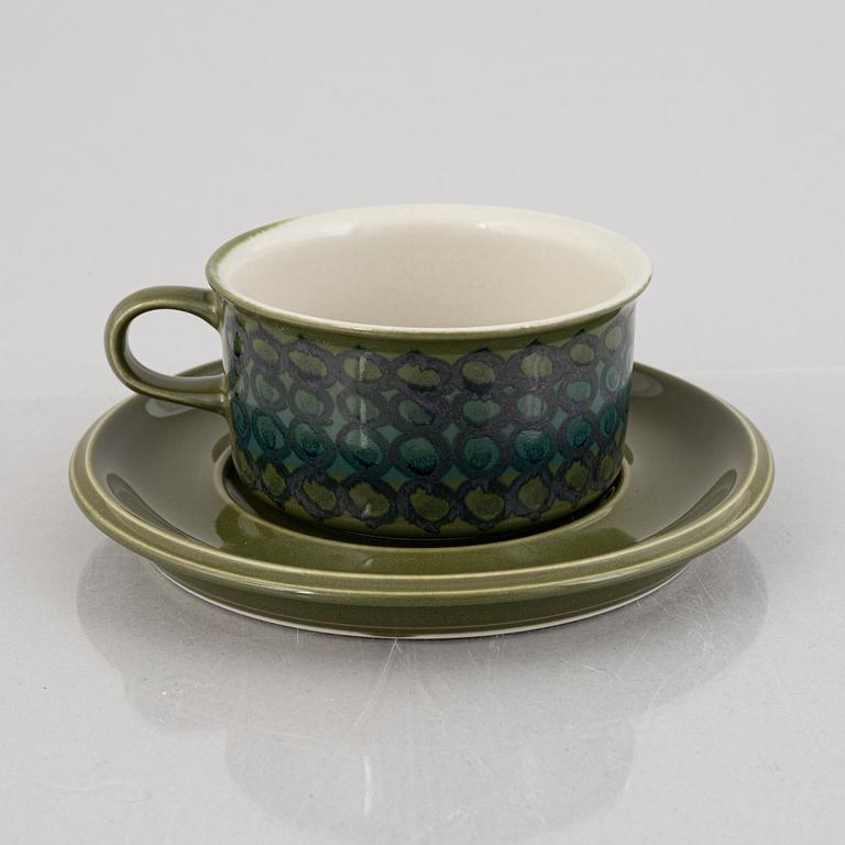 Hilkka-Liisa Ahola, tea pots with saucers, 9 pcs, stoneware, Arabia, 1960s.