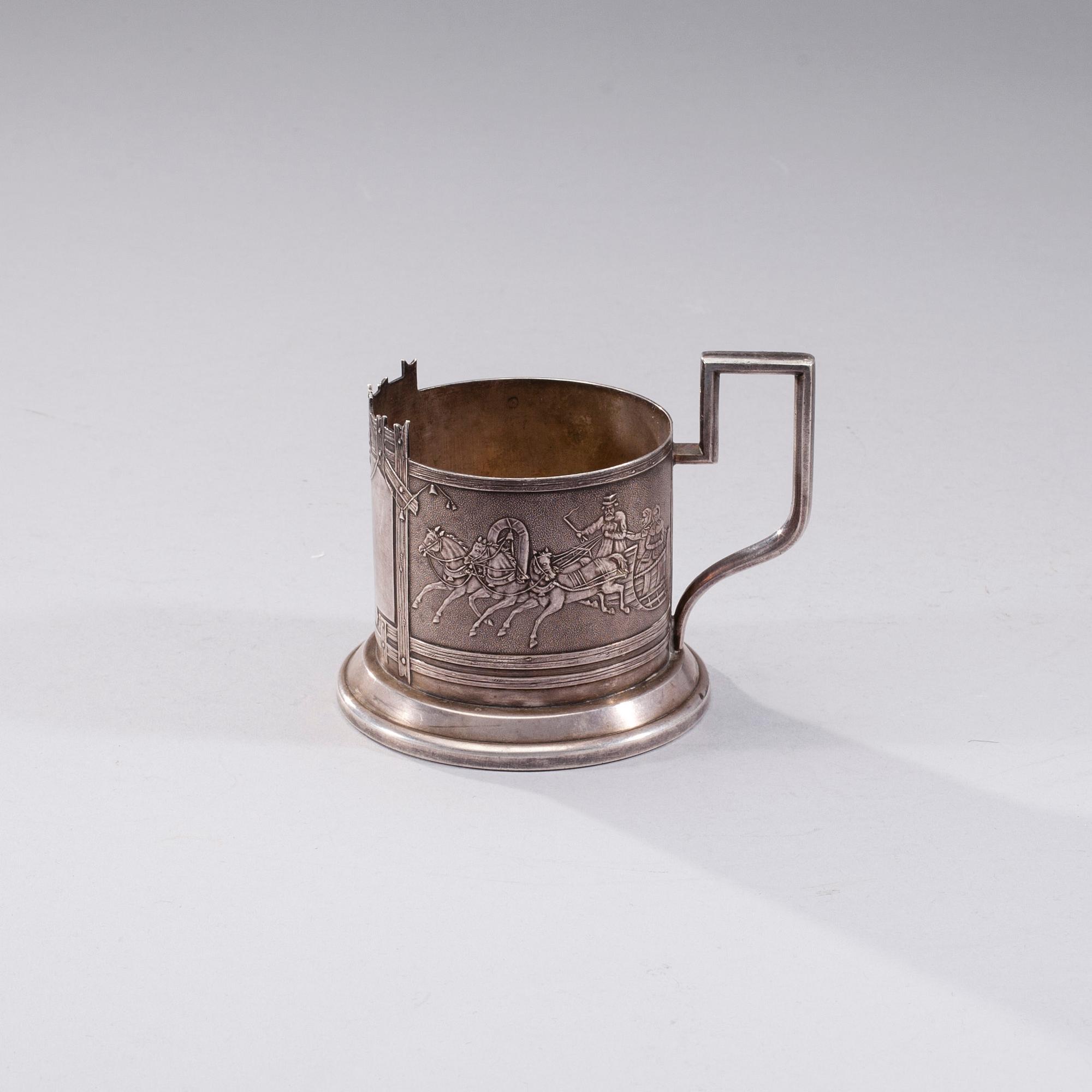 TEGLASHÅLLARE, försilvrad mässing, Warszawa Polen 1845.