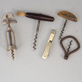 Five cork screws, 19th/20th century.