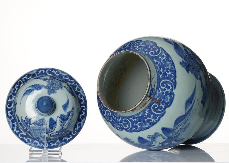 A pair of large blue and white vases with covers, Qing dynasty, Qianlong (1736-95).