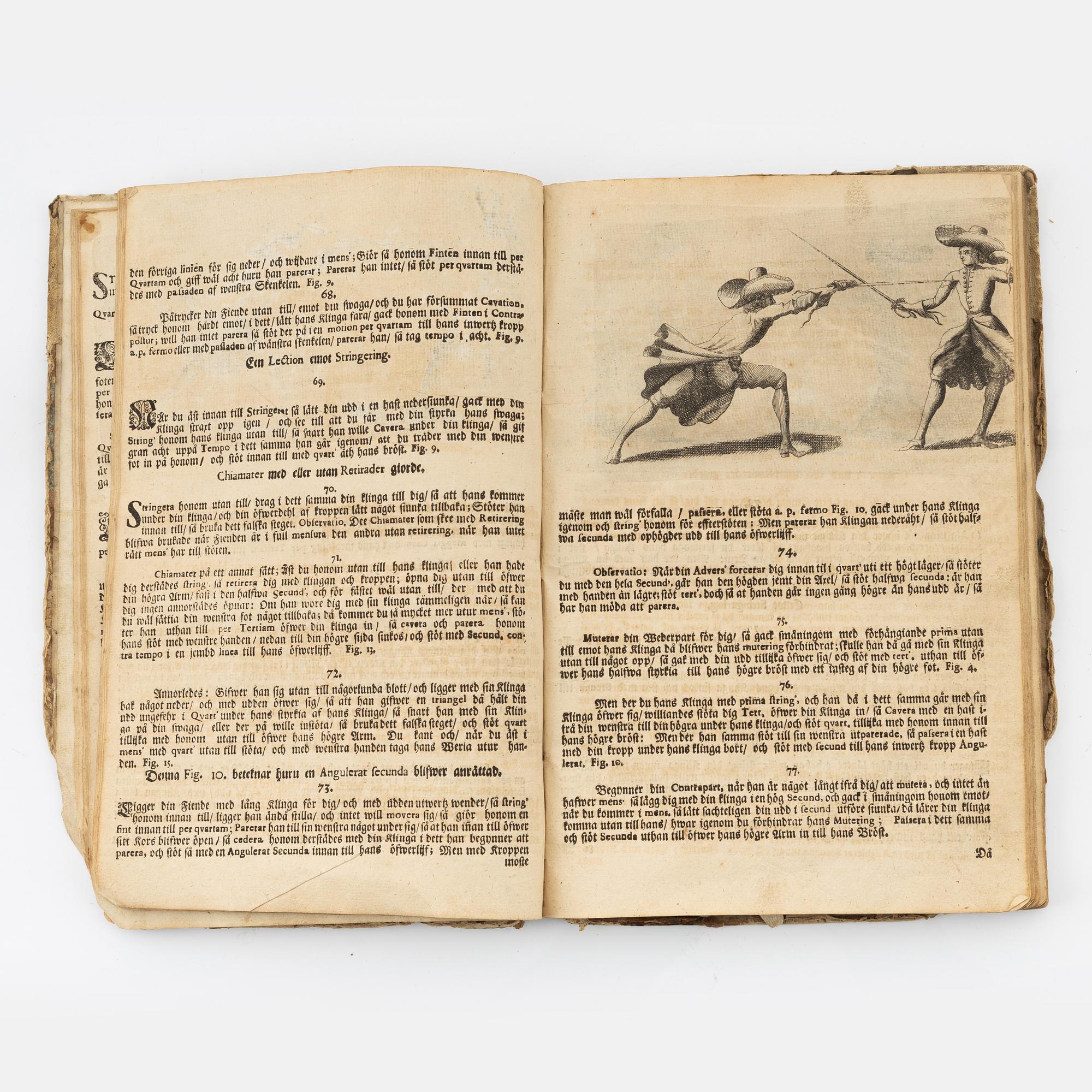 First Swedish book on fencing, with engravings, 1693.