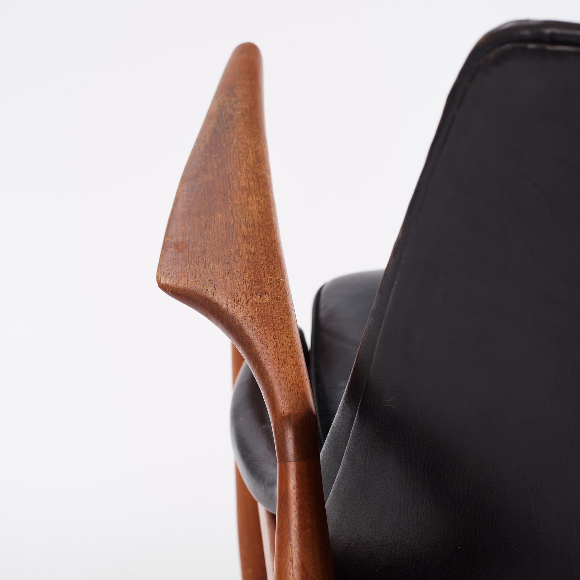Ib Kofod-Larsen, Ib Kofod Larsen, a "Sälen" teak and black leather  chair, Olof Perssons Fåtöljindustri (OPE), Jönköping.