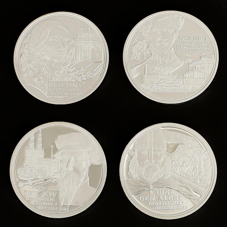 MINNESMYNT, 23 st, sterlingsilver, "Sveriges regenter", ca 621 g.