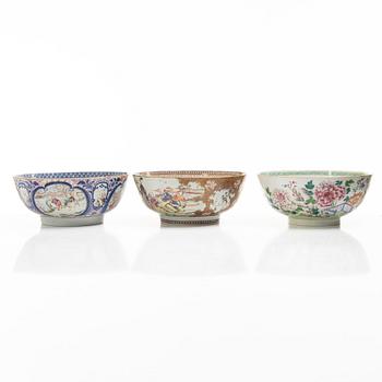 Three porcelain punch bowls, China, Qianlong (1736-95).