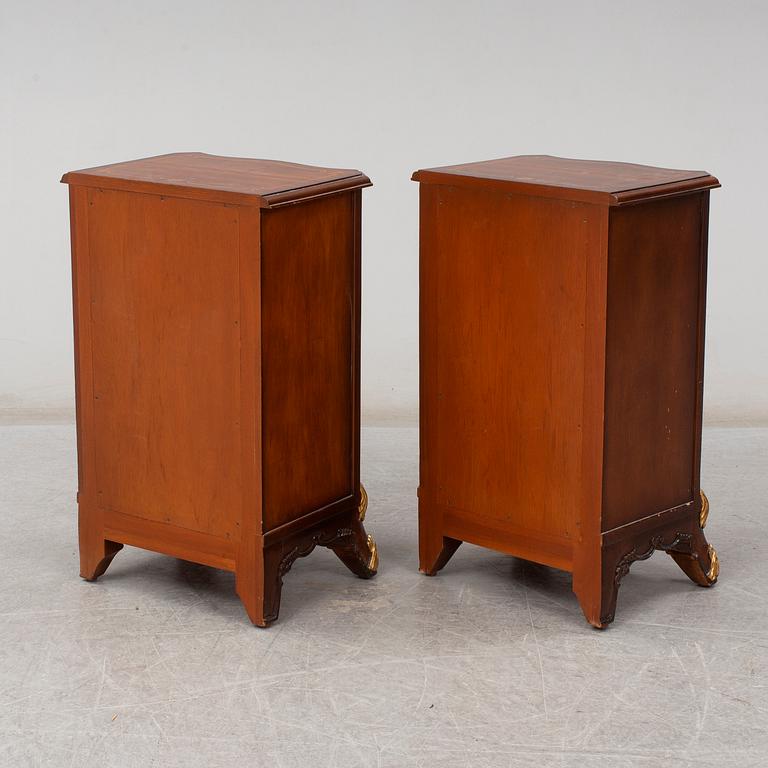 a set of a mahogany veneered and guilded rococo-style bed and two bedside tables.