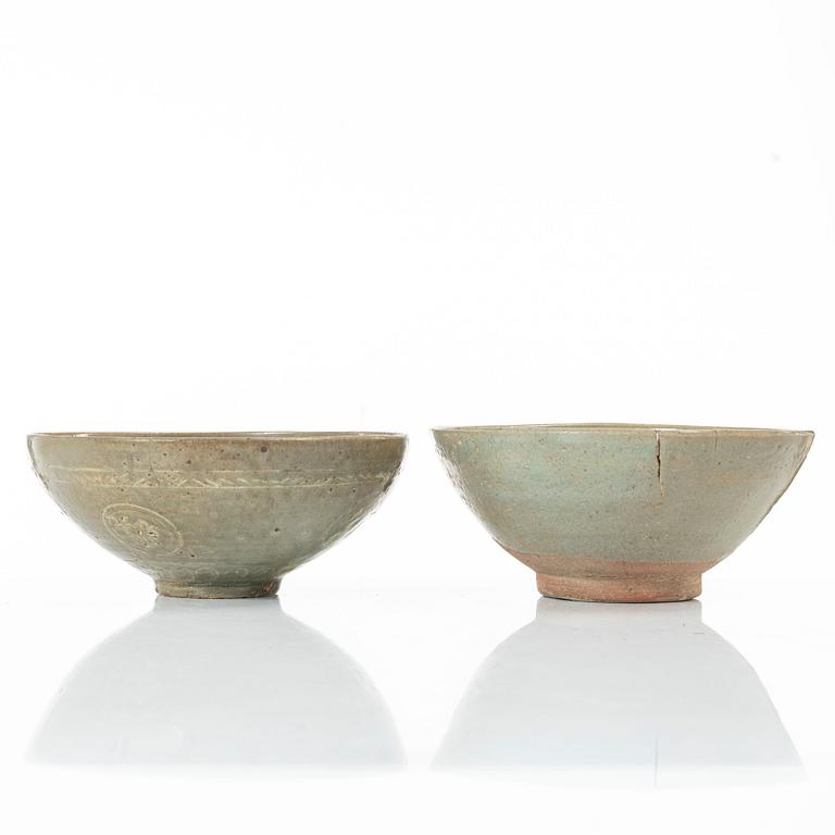 Skålar, två stycken, glaserat stengods, Korea, Joseon (1392–1897).