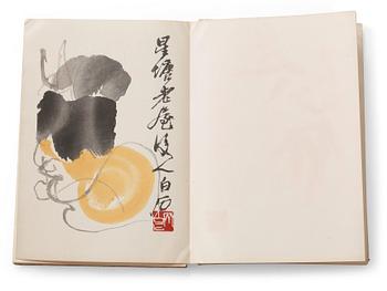 BOK MED TRÄSNITT, "Qi Baishi hua ji", dedikation till Hjalmar Mehr från Geng Biao, 1954.