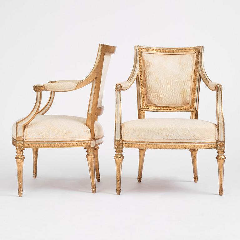 A pair of late Gustavian open armchairs by J. E. Höglander (master in Stockholm 1777-1813).