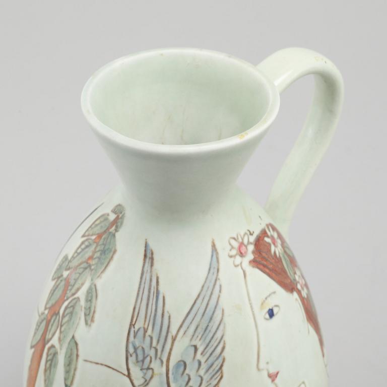 A stoneware dish and a jug for Rörstrand, stamp marked.