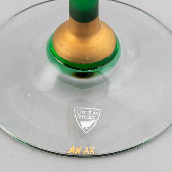 Anne Nilsson, ljusstakar, 3st, glas, 'Celeste', Orrefors.