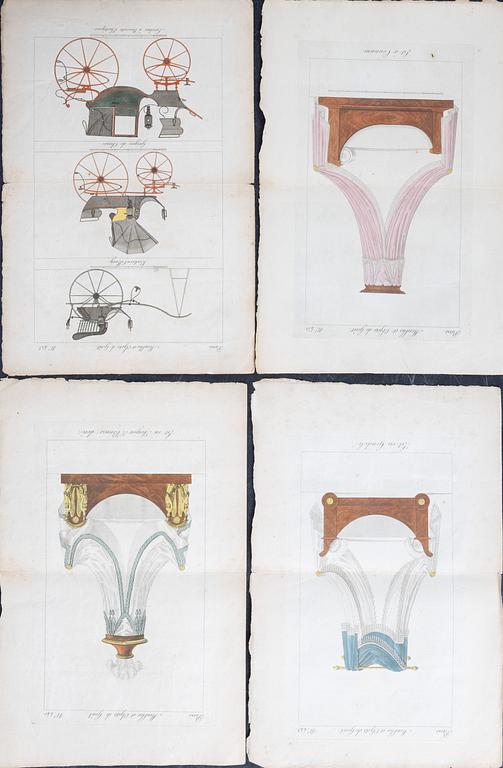 Handcoloured engravings, 13, France, early 19th Century.