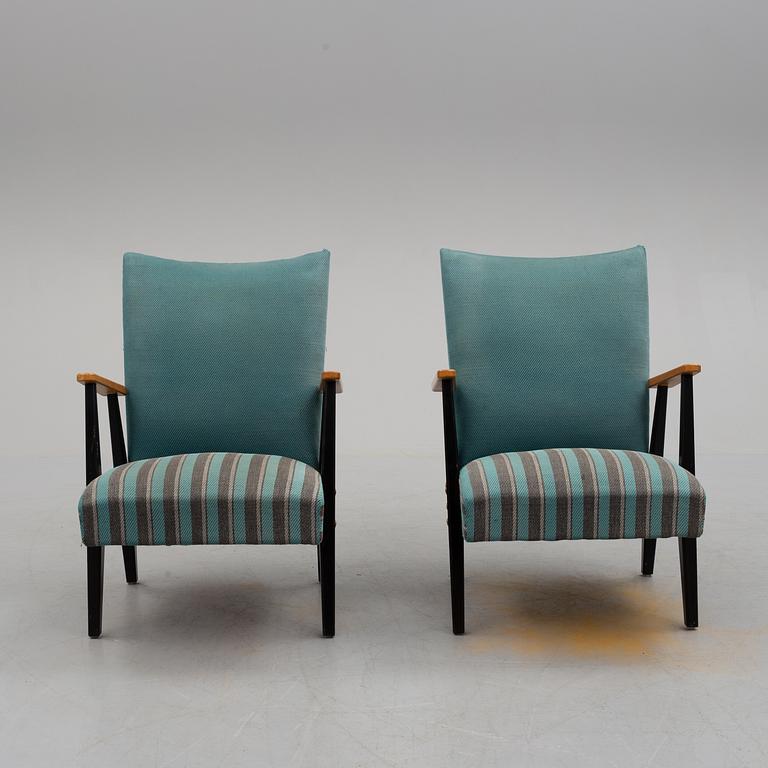 A pair of Swedish Modern beech easy chairs, 1950's.