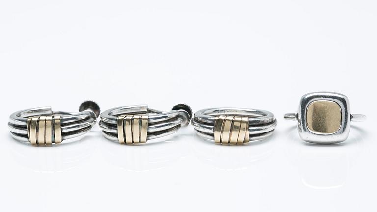 CARTIER, örhängen och ringar, 2st, 18K guld och sterlingsilver.