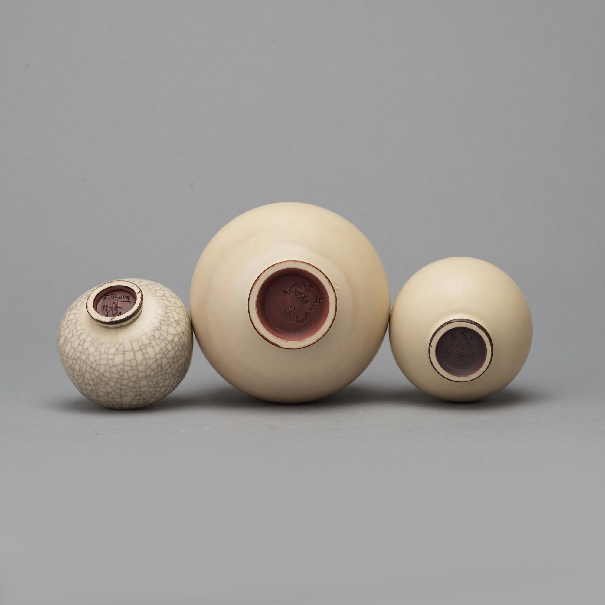 Berndt Friberg, three stoneware vases, Gustavsberg studio, Sweden 1972-77.