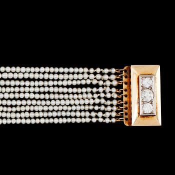 1367. An eight strand natural seed pearl bracelet.