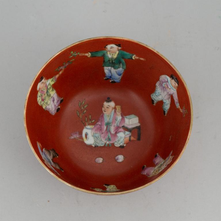 A Chinese coral red bowl, 20th century.