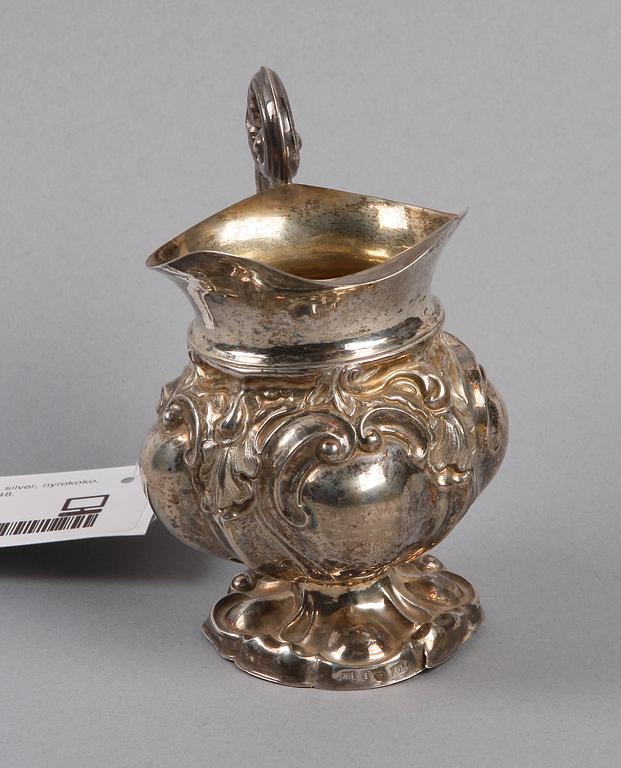 GRÄDDKANNA, silver, nyrokoko, Adolf Lillja, Stockholm 1848.