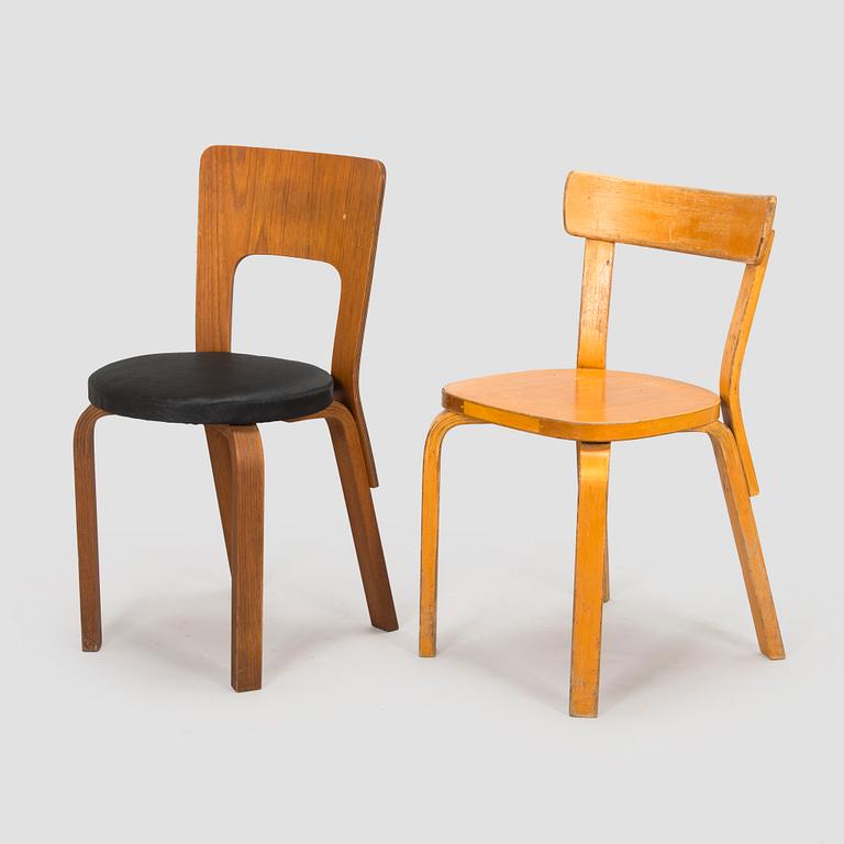 Alvar Aalto, stolar, 2 st, modell 66 och 69,  Artek 1900-talets mitt.