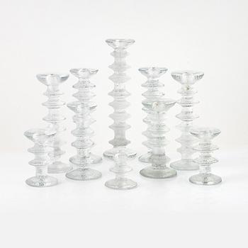 Timo Sarpaneva, a set of ten candlesticks, glass, "Festivo", Iittala.