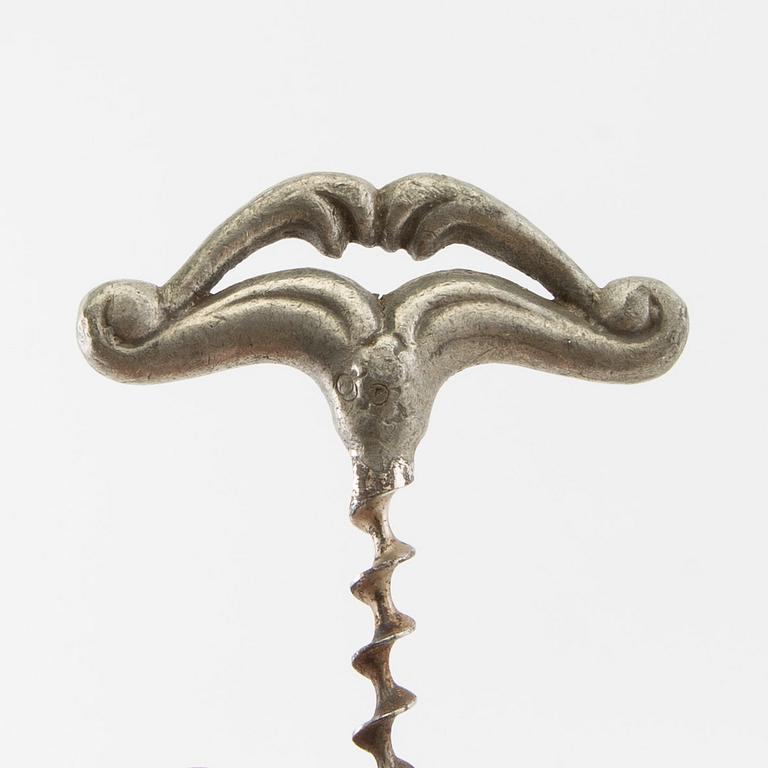 Corkscrews 6 pcs Art Nouveau early 1900s pewter.