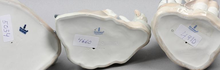 FIGURINER, 3 st, porslin, Lladro. Tillverkningsår 1969-1996.