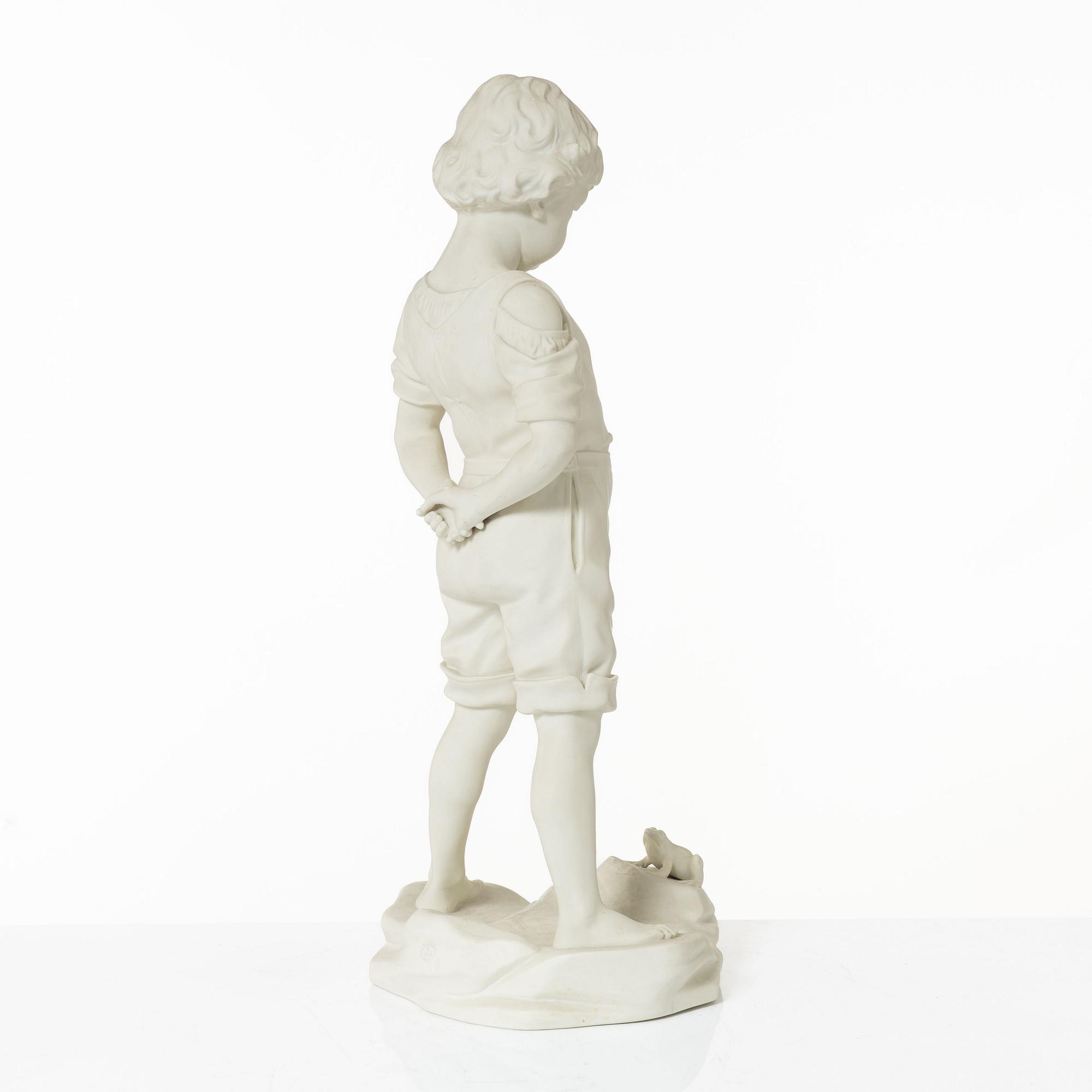 A biscuit porcelain sculpture, 'Pojke med groda', Gustafsberg 1913.