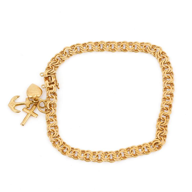 ARMBAND med BERLOCKER, 18 k guld, 1+3 st. Vikt ca 10,5 cm.