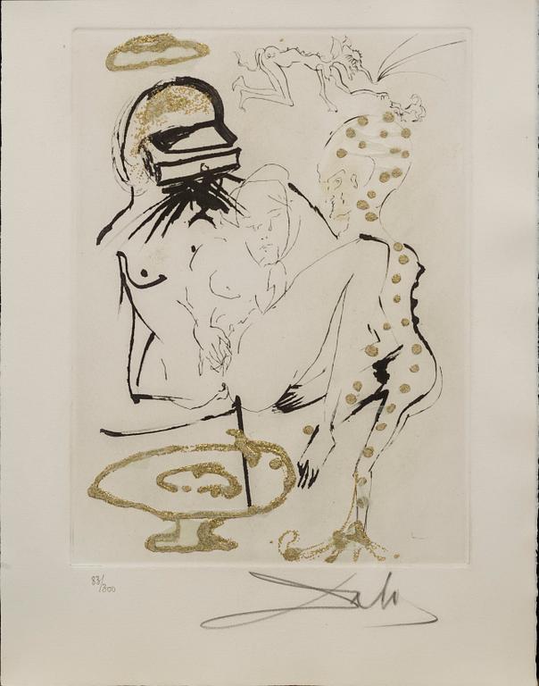 SALVADOR DALÍ, 10 engravings with gold paint, "Les Amours Jaunes", signed and numbered 83/300.
