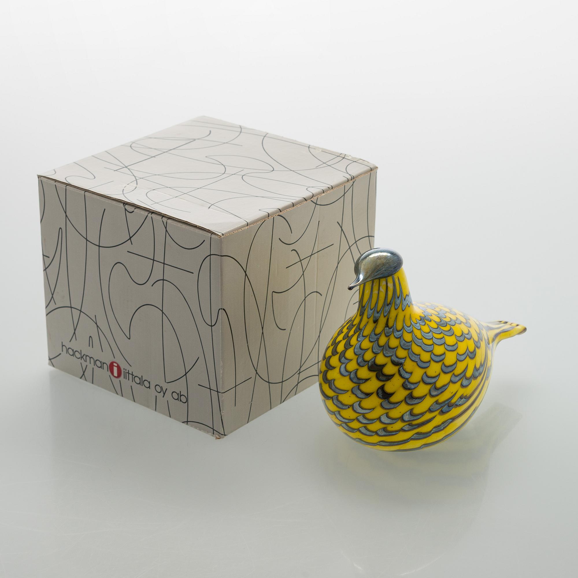 Oiva Toikka, glasfågel, "Grouce Yellow", signerad O. Toikka Nuutajärvi.